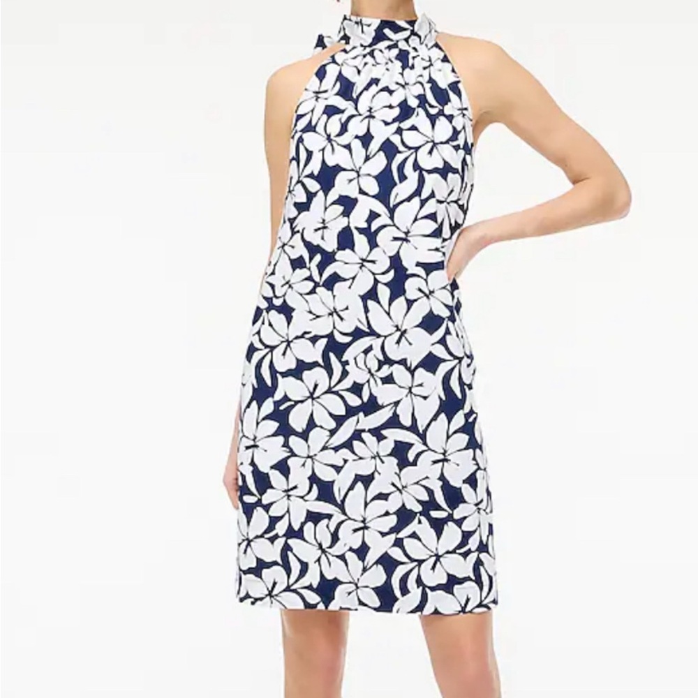 J Crew BR857 NWT Trendy Tie-Neck Mini Shift Dress in Navy/White